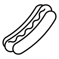 Minimalist outline icon of a hot dog, a classic diner and street food favorite. Perfect for illustrating fast food, takeout menus, casual dining, and American cuisine themes.