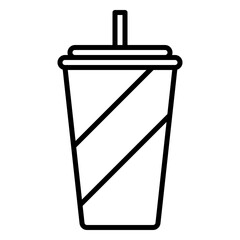 Minimalist outline icon of a soft drink cup with a straw and diagonal stripes, representing a soda, juice, or fast-food beverage. Suitable for diner, restaurant, fast food, and beverage-related design