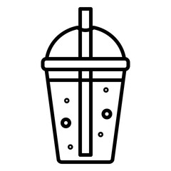 Minimalist outline icon of a takeaway cold beverage cup with a straw and bubbles. Perfect for café menus, diner, restaurant designs, beverage promotions, mobile apps, and drink-related graphics.