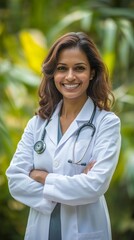 Portrait of a Smiling Female Doctor in White Coat with Stethoscope. Healthcare Professional with a Positive Attitude.
