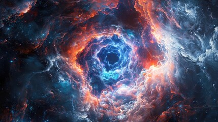 Abstract black hole in the dark sky with a glow of light, Black hole abstract with a swirling nebula and galaxies.