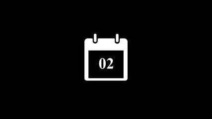 Calendar icon - day 02 animation Luma matte with transparent background 4K appointment, important date, Timetable. time management, organize meeting. Planning strategy.