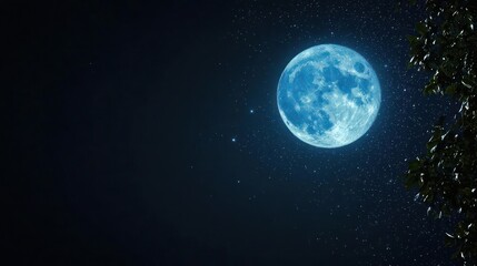Fototapeta premium Digital Render of Blue Glowing Moon and Starry Night Sky
