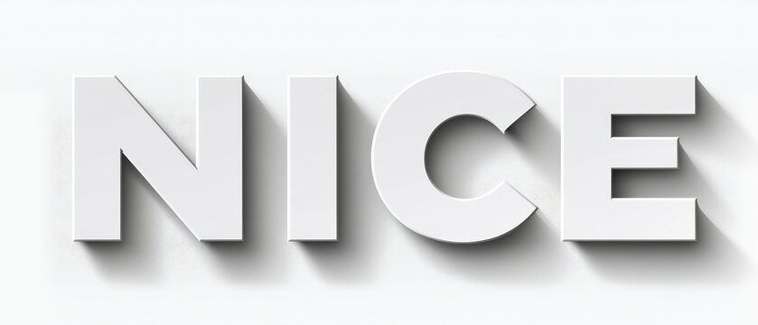 White, three-dimensional letters spelling NICE, cast shadow