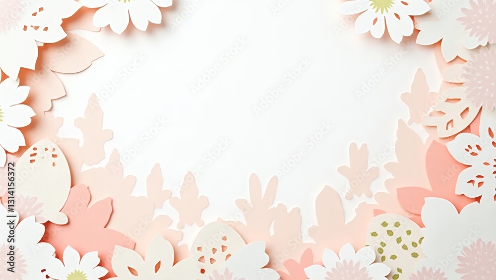 Poster a delicate paper flower frame border with pastel shades, creating a sense of elegance and artistic c