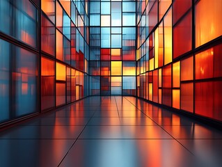 Abstract colorful glass room interior.