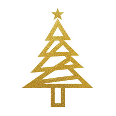 Fototapeta premium Minimalist Christmas tree, golden lines, abstract design, stylized holiday art, simple star topper on transparent background