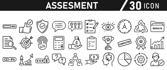 Assessment icon set. Icon in liner style for website and mobile app. Vector illustration