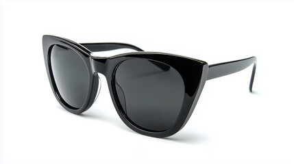 Fototapeta premium Stylish black cat-eye sunglasses with dark lenses on a white background