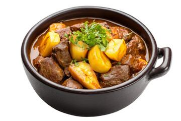 Dominican sancocho meat stew with plantains isolated on transparent white background