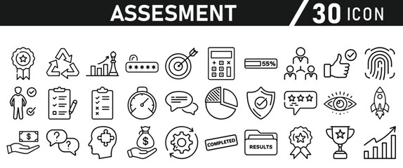Assessment icon set. Icon in liner style for website and mobile app. Vector illustration