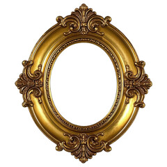 Ornate golden oval picture frame, antique, baroque style, intricate carvings, gilded, ornamental on transparent background