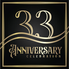 33 years anniversary, birthday logo label. Year. Vector illustration design. Isolated against a black background