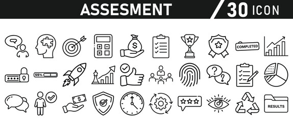 Assessment icon set. Icon in liner style for website and mobile app. Vector illustration