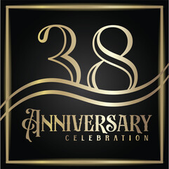 38 years anniversary, birthday logo label. Year. Vector illustration design. Isolated against a black background