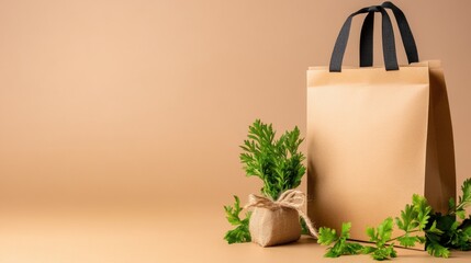 Sustainable shopping bag with greenery.