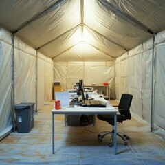 A temporary airport terminal constructed for remote areas with limited infrastructure