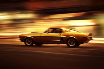 Vintage car with motion blur in city