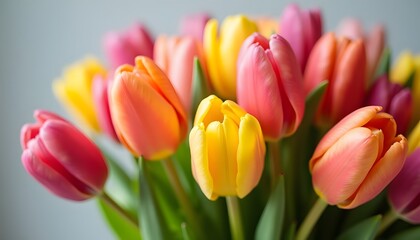 Naklejka premium A vibrant bouquet of multi colored tulips brings freshness.