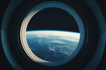 Window to the Cosmos: Witness the breathtaking vista of Earth from the porthole of a spacecraft. The planet's swirling clouds, continents.