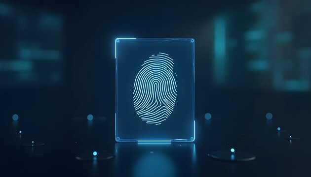 A floating AI driven digital fingerprint scanner verifying identity.