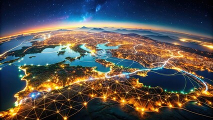 Aerial night photography unveils Turkey's stunning map, detailed by long exposure light trails.