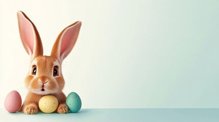 Obraz premium Cute Bunny with Easter Eggs on Light Background,Holiday, Spring