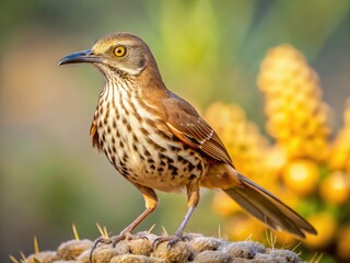 Fototapeta premium Arizona's curved-billed thrasher: a candid wildlife shot, capturing nature's beauty in vibrant detail.