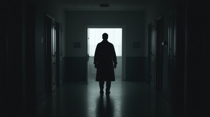 Obraz premium Silhouette of person in hospital corridor