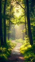 Naklejka premium Beautiful and magical landscape forest at dawn. Environmental conservation and protection of planet. 