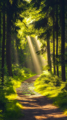 Obraz premium Beautiful and magical landscape forest at dawn. Environmental conservation and protection of planet. 