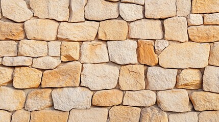 Obraz premium Full Frame Stone Wall Textural Mosaic of Tan and Beige, Architecture, Pattern