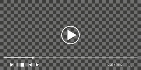 Minimalistic video player interface with transparent background. Includes play button, control panel and time indicator © Нина Романенко