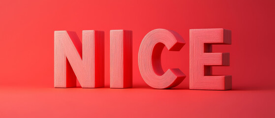 Red three-dimensional NICE lettering on red background