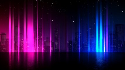 Vibrant City Skyline with Colorful Lights