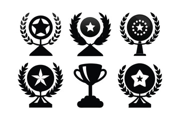 Award set Icons in Simple Black and White Silhouette Style