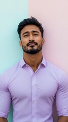 Obraz premium Charismatic South Asian Entrepreneur in Lilac Shirt