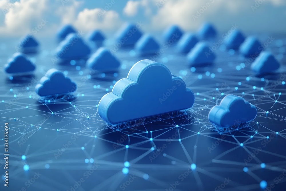 Leinwandbilder Cloud computing network connecting multiple devices sharing data on futuristic server