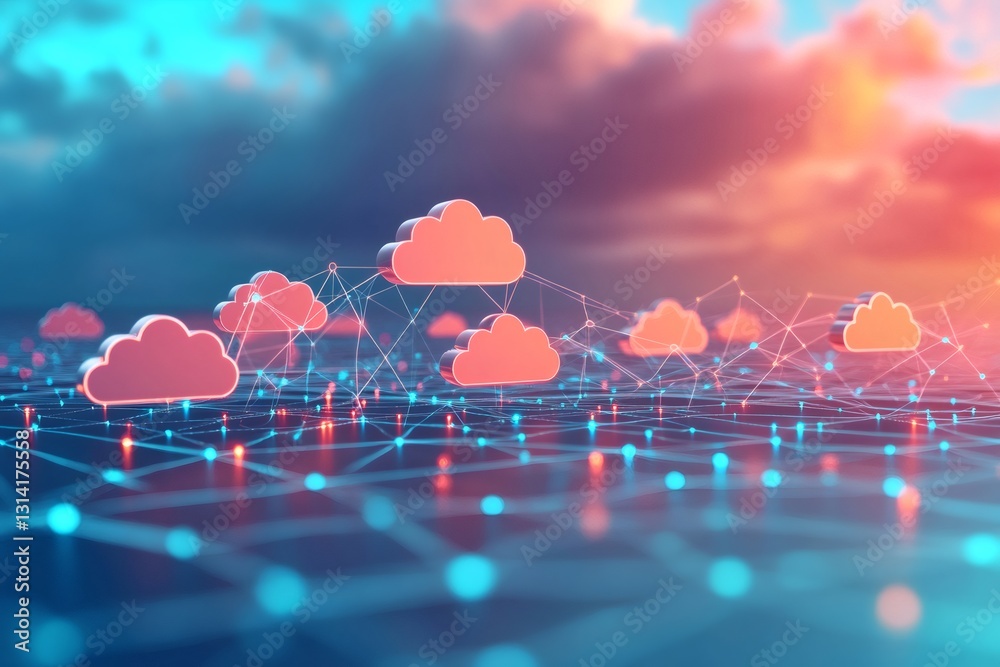 Leinwandbilder Cloud computing connecting digital clouds in a futuristic network visualization
