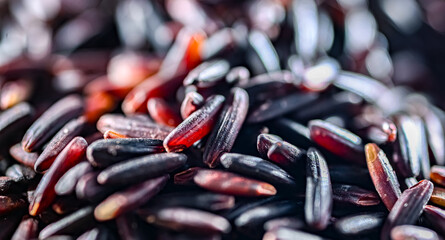 Close-up of black rice or purple rice