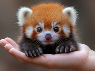 Obraz premium Tiny animal cub on an open palm, appearing cute and delicate with soft fur and miniature paws