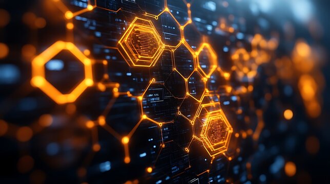 Abstract glowing hexagonal network. - Powered by Adobe