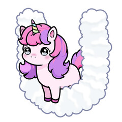 U is for unicorn, Letter U, Cartoon animal alphabet.
