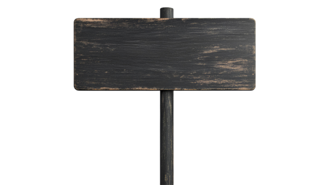 black wooden sign on transparent background