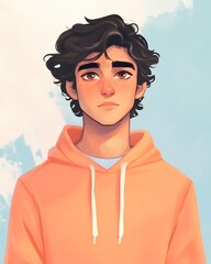 Cool Teenage Boy in Coral Hoodie