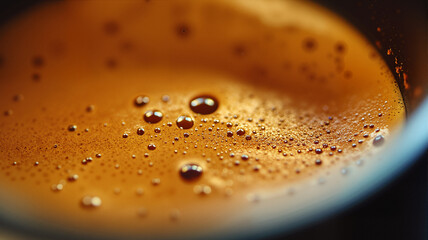 The image shows a close up of a cup of coffee with water droplets on it. The cup is filled with a dark brown liquid
