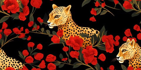 Fototapeta premium A seamless pattern golden cheetahs