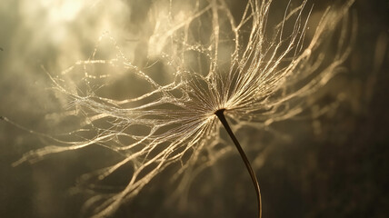 Obraz premium The image shows a close up of a dandelion with its seeds blowing in the wind