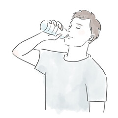 熱中症対策でペットボトルに入った水を飲んでいる健康的な男性のイラスト
