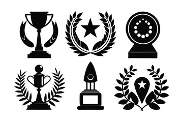 Obraz premium Award set Icons in Simple Black and White Silhouette Style